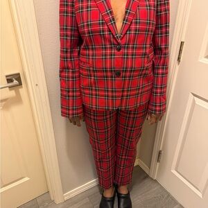 Red Plaid Blazer and Pants Set